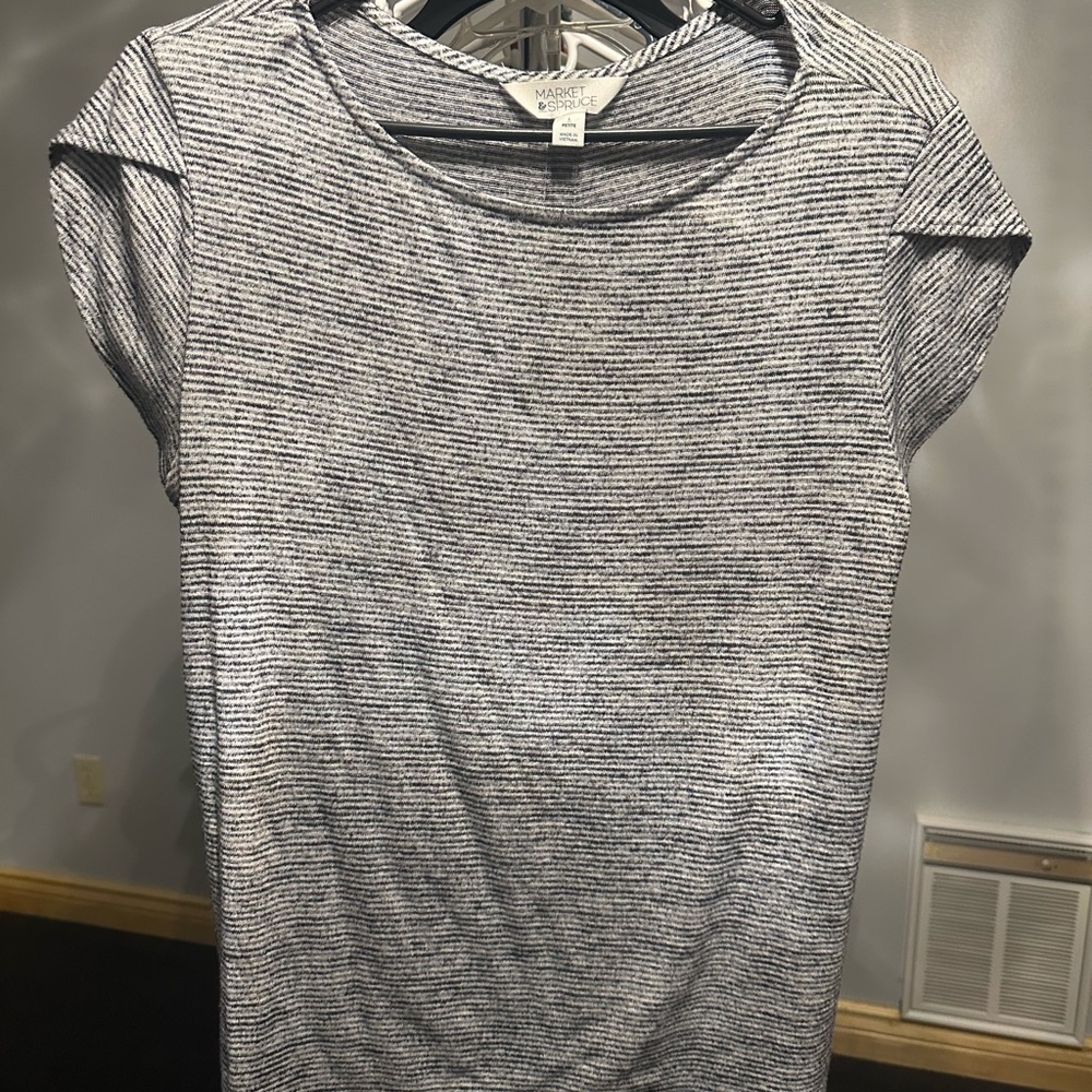 Market & Spruce Navy and White Striped Cap-Sleeve Tee